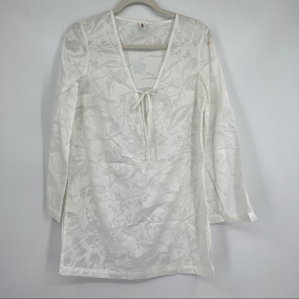 Merona bathing swim suit cover up white v neckline front tie cotton blend